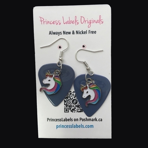 HAND Crafted Earring Repurposed Guitar Picks Unicorn Happy Pride Rainbow - Picture 4 of 6